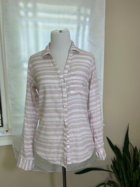 Columbia Lightweight Pink and White Striped Button-Up Shirt